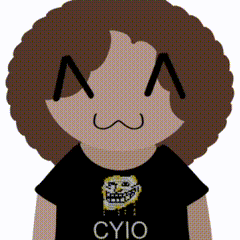 a cartoon drawing of a person wearing a black shirt that says cyo