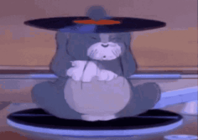 a cartoon cat is sitting on top of a record