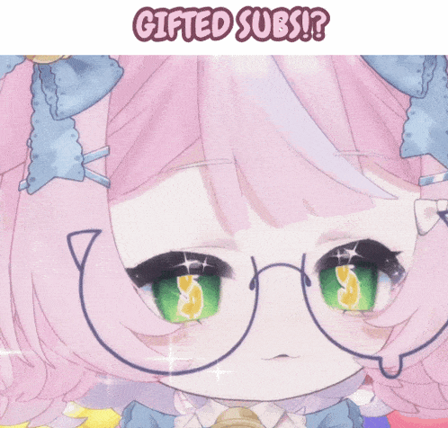 a picture of a girl with glasses and the words gifted subs written above her