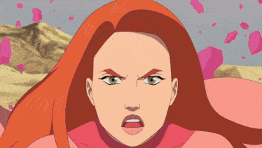 a cartoon of a woman with long red hair