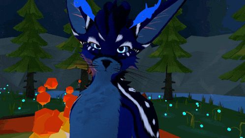 a cartoon drawing of a deer with a blue and white fur