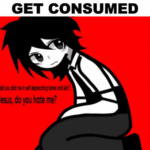 a black and white drawing of a person with the words get consumed