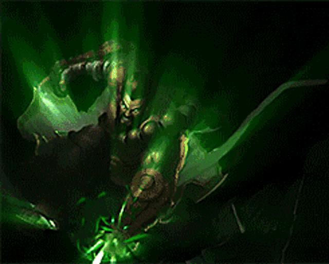 a statue of a man is surrounded by a green light