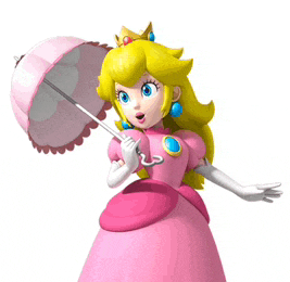 princess peach is holding a pink umbrella and wearing a crown