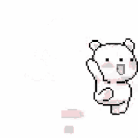 a pixel art drawing of a white bear with pink cheeks .