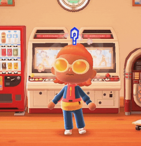 a cartoon character standing in front of a jukebox that says arcade