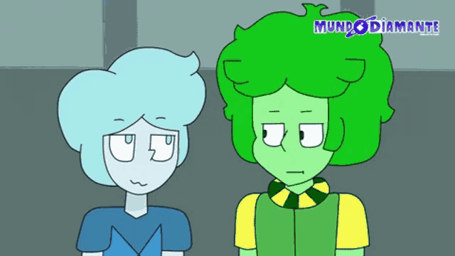two cartoon characters are standing next to each other and the words mundo diamantes are on the bottom
