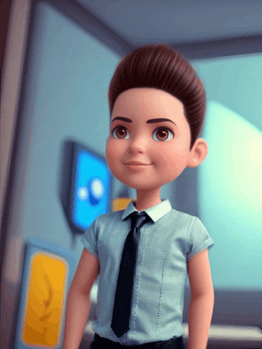 a cartoon boy wearing a blue shirt and tie