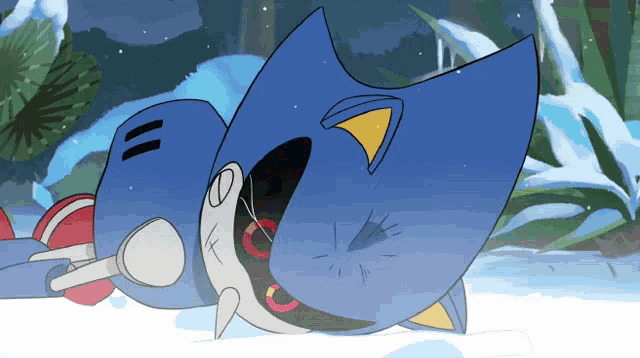 a cartoon drawing of a blue robot laying on its back