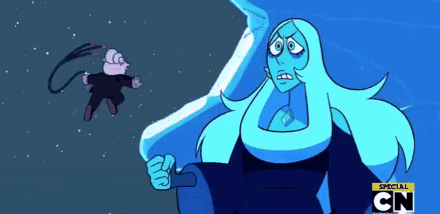 a cartoon character from cn is standing in front of a blue diamond