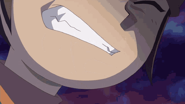 a close up of a cartoon character 's mouth with a white stripe on it