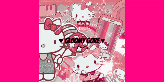 a poster with hello kitty and the words gloomy gore
