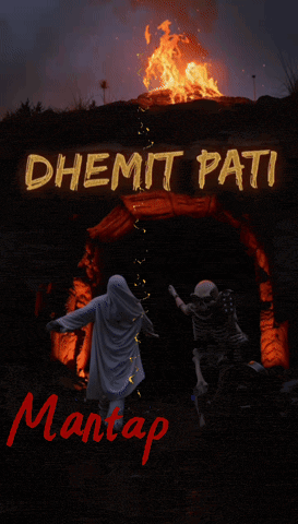 a poster with a skeleton holding a guitar and the words " dhemit pati mantap " on it