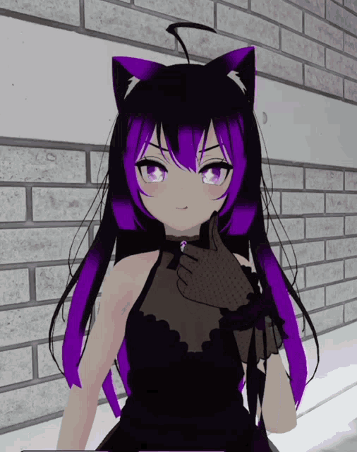 a girl with purple hair and black cat ears