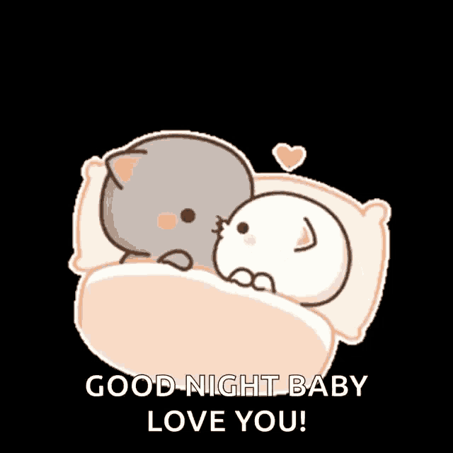 a cartoon of two cats laying in bed with the words good night baby love you