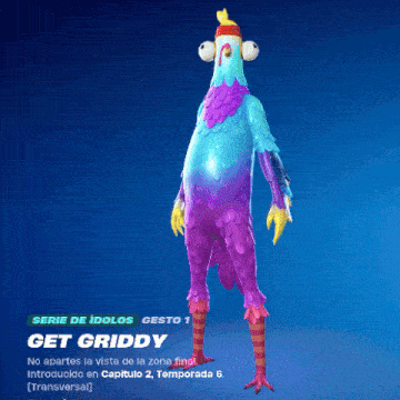 a video game character named get griddy has a blue background