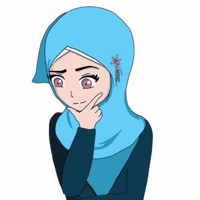 a cartoon of a woman wearing a blue hijab