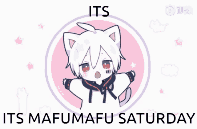 a picture of a cat with the words its mafumafu saturday