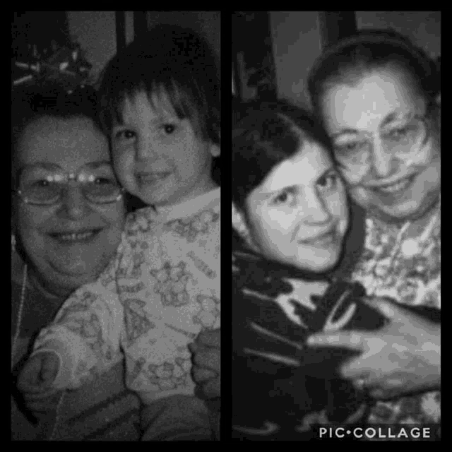 a black and white photo of a woman holding a child and an older woman holding a young girl .