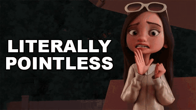 a cartoon girl with glasses and the words literally pointless below her