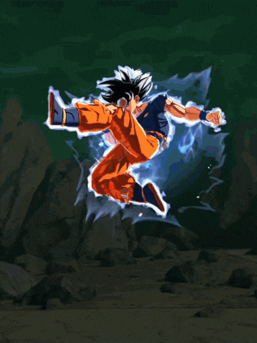a cartoon character named goku is holding a lightning ball in his hand