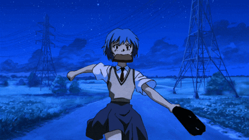 a girl in a school uniform is running down a road