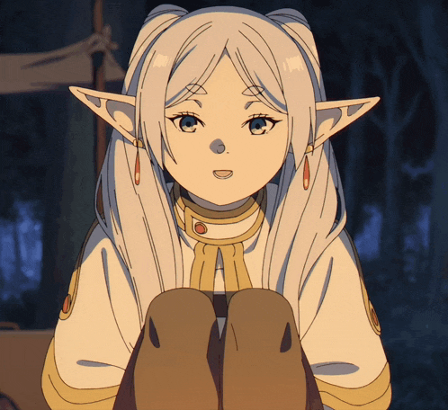 a drawing of a girl with long white hair and elf ears