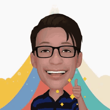 a caricature of a man wearing glasses and giving a thumbs up