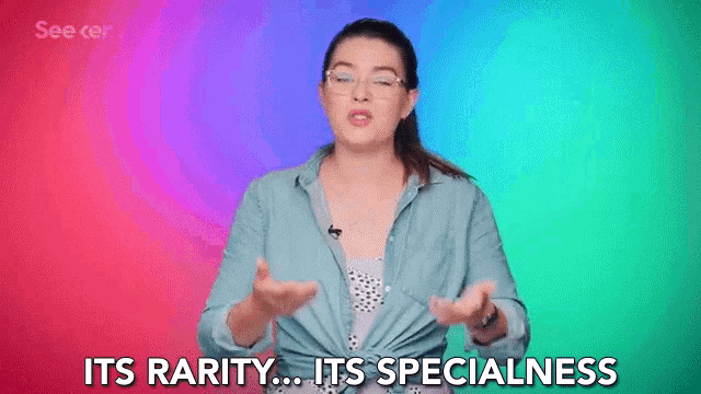 a woman in a denim shirt is saying it 's rarity ... it 's specialness .