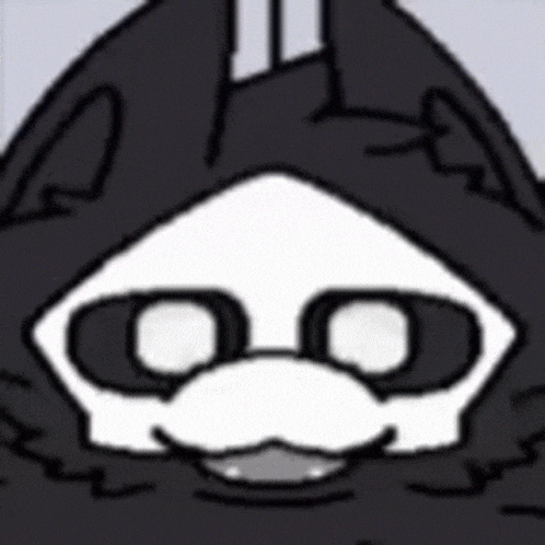 a close up of a black and white drawing of a cat with a mustache .