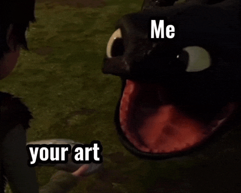 a picture of a dragon with its mouth open and the words me your art