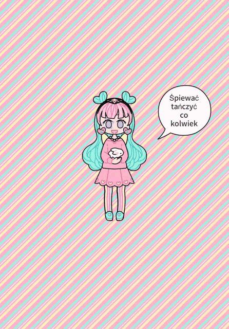 a girl with a speech bubble that says spiewac on it