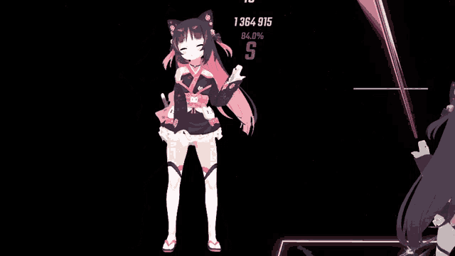 a girl in a kimono is standing in front of a screen that says 1364915