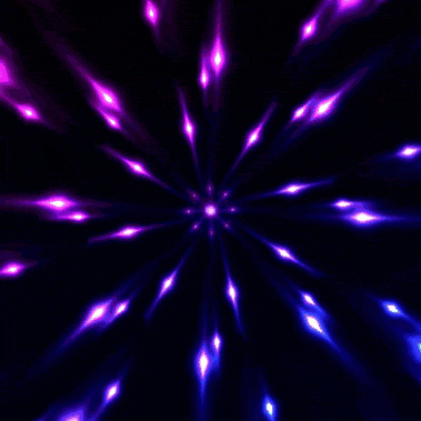 a circle with two crescent moons inside of it is surrounded by purple and blue lights