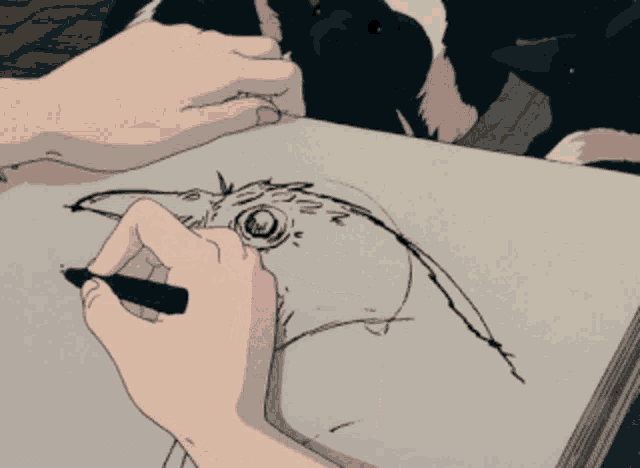 a person is drawing a bird on a piece of paper with a marker