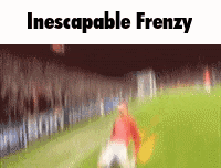 a blurry picture of a soccer field with the words `` inescapable frenzy '' above it
