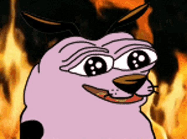 a cartoon of courage the cowardly dog with a fire background