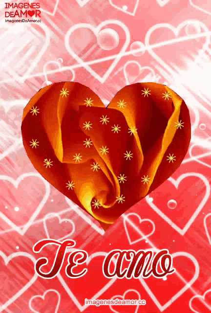 a red heart with gold stars and the words te amo