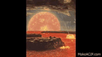 a painting of a nuclear explosion with the website makeagif.com in the corner