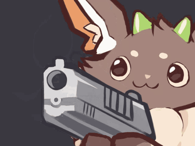 a cartoon drawing of a cat holding a gun in its hand