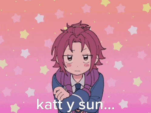 two anime characters are standing next to each other and the words katt y sun are visible