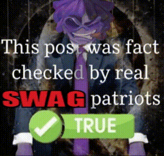 a picture of a man in a suit and tie with the caption " this post was fact checked by real swag patriots true "