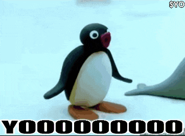 a cartoon penguin is standing in the snow next to a seal and says yoooooo .
