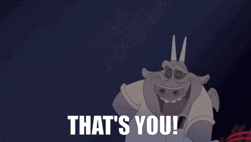 a cartoon character holding a mirror with the words that 's you