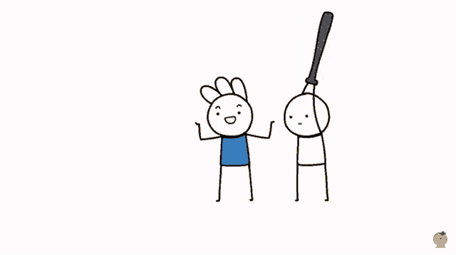 two stick figures are standing next to each other and one is holding a bat