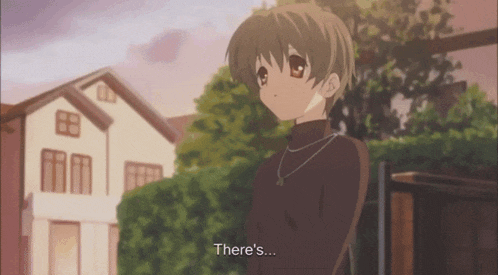 a girl stands in front of a house and says " there 's ... "