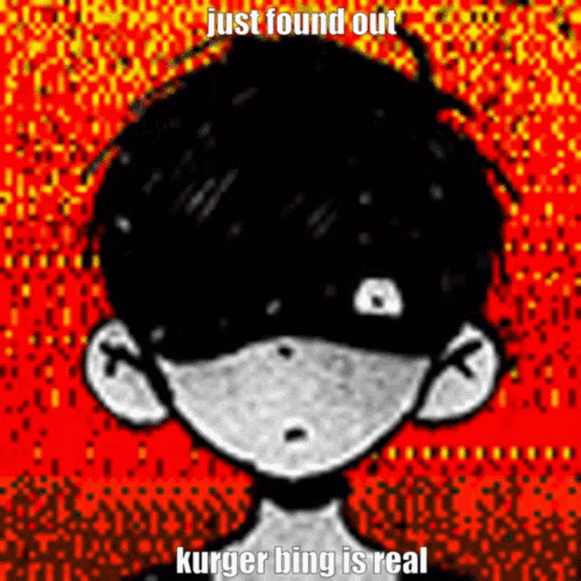 a black and white drawing of a boy with the words just found out kurger bing is real at the bottom