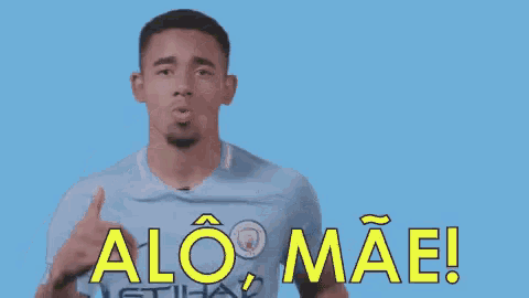a man in a soccer jersey is making a funny face and says alo mae !