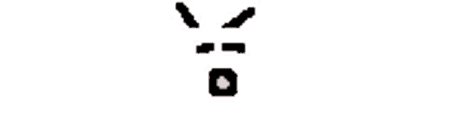 a pixel art drawing of a face with a pink nose and black eyes
