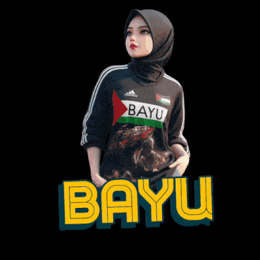 a girl in a hijab is surrounded by a white circle that says bayu